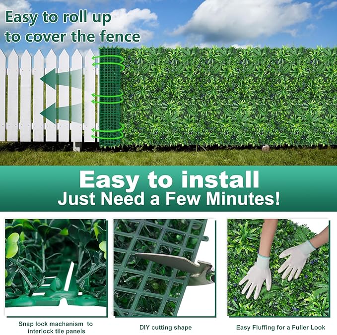 Greenery Grass Wall Panels, 40"x120" (33.33 sqft) Artificial Outdoor Ivy Privacy Fence Screen, UV-Anti Faux Boxwood Roll Grass Wall Panels for Garden Patio Balcony Decor