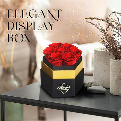 GLAMOUR BOUTIQUE Eternal Preserved Roses in a Box - Flowers Forever, Rose Forever in a Box for Wife, Birthday Gifts for Her, 7 Roses, Red