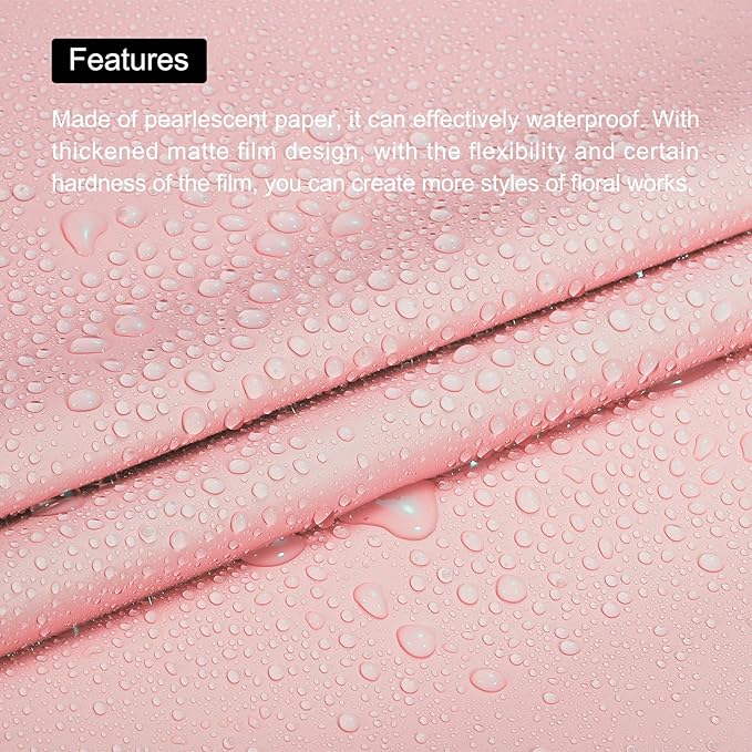 MECCANIXITY Pearlescent Film Flower Wrapping Paper 22.8x22.8 Inch Waterproof for DIY Crafts, Gift/Gift Box Packaging Cherry Pink Pack of 20
