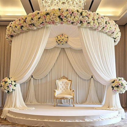 PartyVillage 40ft×15ft White Backdrop Curtain for Wedding Parties, 8 Panels Wrinkle Free 15 FT Long Polyester Photo Backdrop Drapes Back Drop Cloth for Birthday Photography Background