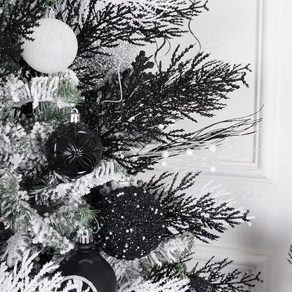 Christmas Glitter Stems 24pcs Artificial Pine Tree Picks for Christmas Tree Ornaments fillers, DIY Xmas Wreath, Crafts, Garland, Holiday, Party, Wedding and Home Decoration (Black)