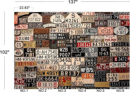 Eierme-Old License Plates from Around The World Mural Wallpaper Peel and Stick 137" x 102"