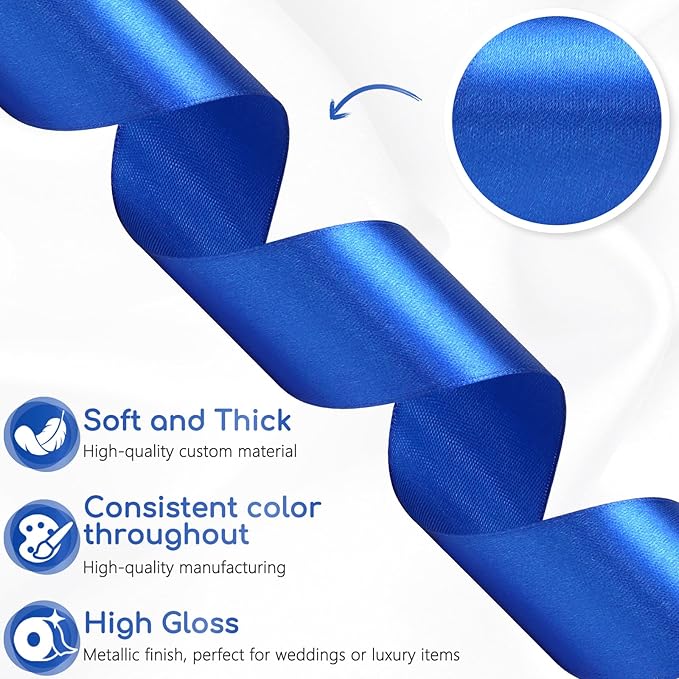 Blue Ribbon 1-1/2 Inch 30 Yards Royal Blue Satin Ribbon for Flower Bouquet, Fabric Ribbon for Gift Wrapping Crafts Hair Accessories Sewing Wedding Christmas