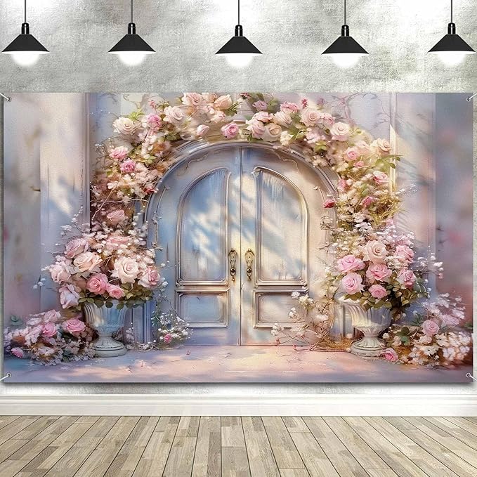10X8ft Pink Floral Photography Backdrop, Retro Oil Painting Flowers Photography Backdrop Dreamlike Wedding Portrait Photo Background Wedding Birthday Party Background Banner Decor