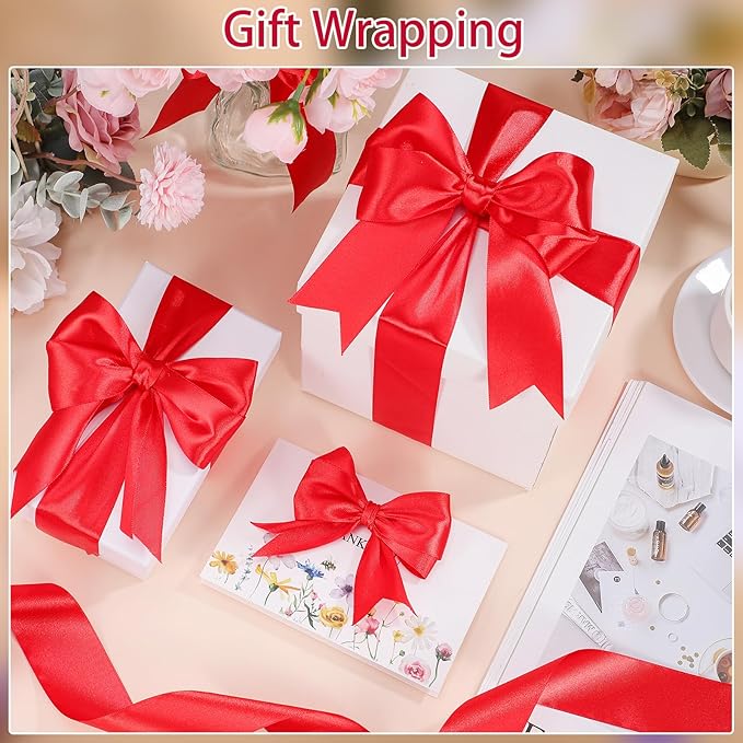 Red Ribbon 60 Yards 1-1/2 Inch Christmas Ribbon Red Satin Ribbons for Gift Wrapping Handmade Roses Wall Dorm Decor Bows Crafts Flower Bouquet Christmas Wedding Party