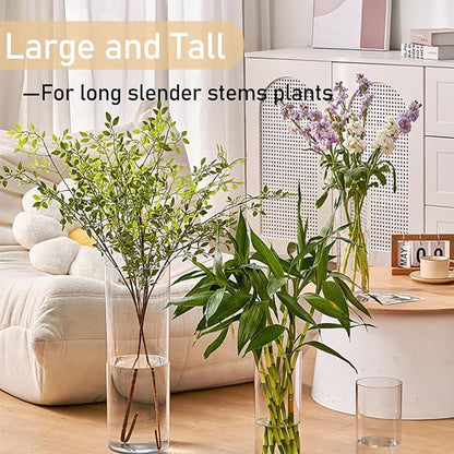 3 Large Acrylic Clear Cylinder Vase Set, 16" 12'' 8'' Tall Floor Large Flower Vase, Unbreakable Plastic Hurricane Vases, Different Size for Living Room, Desk, Wedding Centerpieces Flower Bouquet Décor