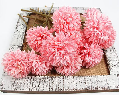 Tinsow 12 Pcs Faux Ball Chrysanthemum Bouquet Pink Artificial Ball Flowers Fake Sring Flowers for Home Garden Party Wedding Decoration (12, Pink)