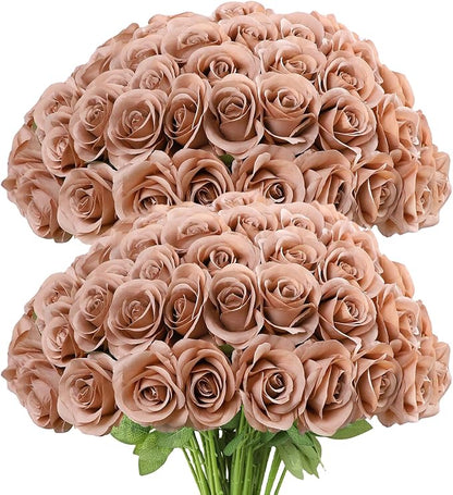 Artificial Rose Flower Artificial Flowers Flower with Long Stem Silk Roses Bouquet for Wedding Bridal Shower Party Home Decoration (Dusty Rose, 50 Pcs)