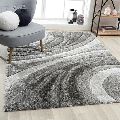 LUXE WEAVERS Lantanas Collection 7070 Grey 5x7 Modern Shag Geometric Area Rug