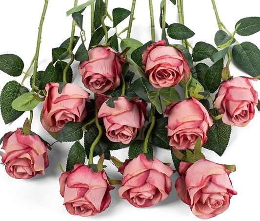 Flojery 10pcs Artificial Rose Flowers Long Stem Fake Silk Roses for DIY Wedding Bouquet Table Centerpiece Home Decor (Rose Red)
