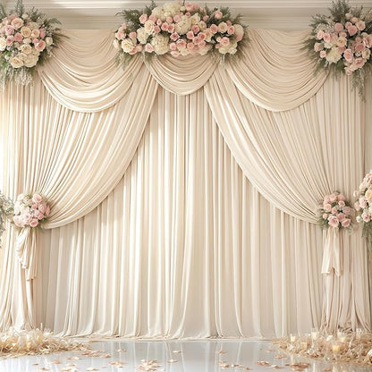 Deep Champagne Backdrop Curtain 4 Panels-Wrinkle-Free Curtains Polyester Photography Drapes for Baby Shower Birthday Party Photo Background Backdrop Stand- 16 X10FT (Champagne)