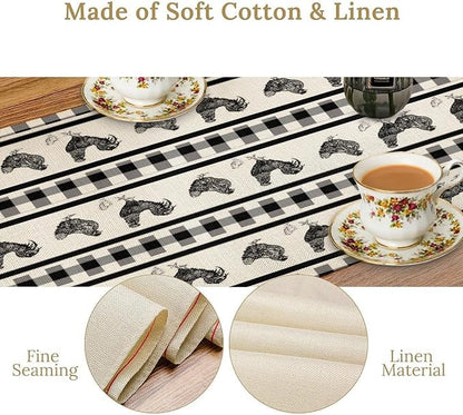 Rooster Table Runner,Farmhouse Animal Vintage Chicken Black White Plaid Check Tablecloth Burlap for Hotel Indoors Outdoor Dining Room Kitchen Home Decor,W13X L60 in