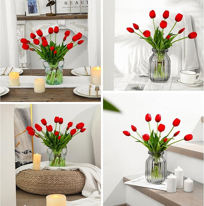 20PCS Black Red Fake Tulips Artificial Flowers Real Touch Latex Faux Tulips UV Resistant Fake Flowers Bouquet for Table Home Decor Party Wedding Garden Decoration