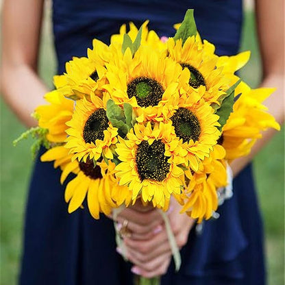 Artificial Flowers 2pcs 14'' Sunflower Bouquets with 7pcs Silk Flowers for Wedding Bridal Bouquet Bridesmaid Home Decor Housewarming Gift Office Baby Shower (Yellow)