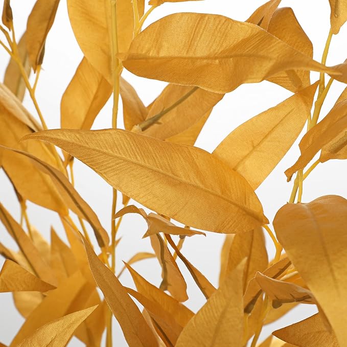 DILATATA 32 inch Gold Artificial Eucalyptus Spray Fall Eucalyptus Leaves Autumn Leaf Branches Faux Fall Stems for Home Floral Arrangement Autumn Festival Thanksgiving Decor
