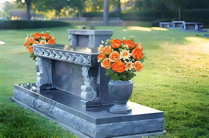 Hollyone Set of 2 Artificial Cemetery Flower for Graves Orange Cemetery Memorial Flowers for Outdoor Grave Decorations Silk Flower Arrangements Rose Ranunculus Gerbera Floral Flowers Bouquets