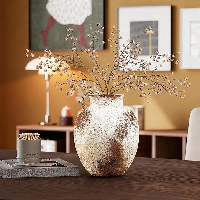 Ceramic Flower Vase, 6 Inch Decorative Rustic Vase Farmhouse Boho Vase for Centerpieces,Terracotta Vases for Home Decor, Living Room,Shelf,Wedding,Brown