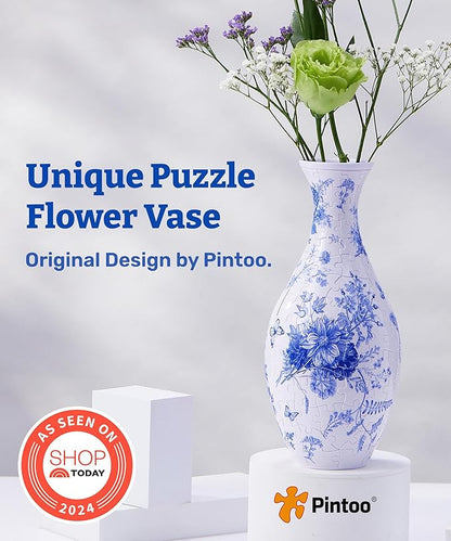 Pintoo 3D Puzzle Vase Unique Flower Vase Made by 160 Curved Plastic Puzzle Pieces House Warming Gift for Flower Arrangements and Home Decoration - [S1033] (Classic, Blooming Season)