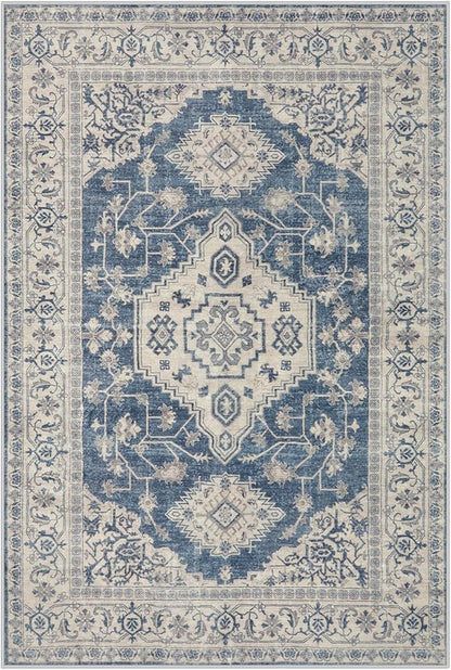 Lahome Oriental Washable Small Area Rug, 2x3 Rugs for Entryway Kitchen, Ultra-Thin Soft Indoor Door Mat Non Slip Throw Carpet for Bedroom Bathroom, Blue