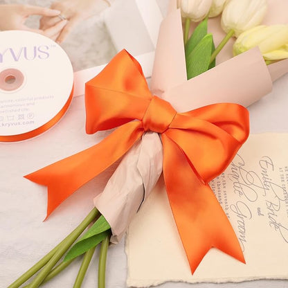 Orange Satin Ribbon, Double Faced 2 Inch X 25 Yards Orange Ribbon, Premium Satin Ribbon for Gift Wrapping, Crafts, Hair Bow Making, Sewing, Flower Bouquet, Wedding Party Decor
