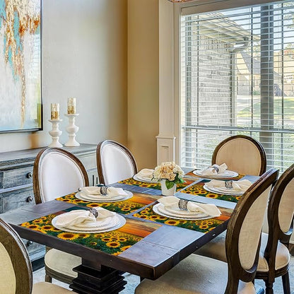 Sunflower Fields Placemats Set of 6,Sunset Sunrise Linen Washable Kitchen Dining Table Mats Heat Resistant Place Mats for Home Party Indoor Holiday 12x18 Inch