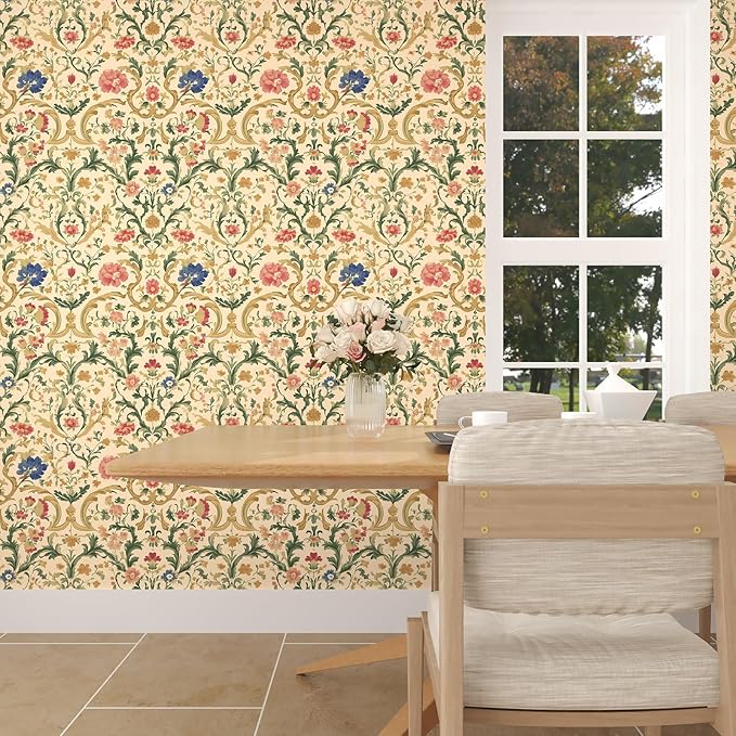 Yellow Floral Peel and Stick Wallpaper Boho Leaf Wallpaper Colorful Flower Contact Paper 17.5in x 32.8ft Removable Self Adhesive Vinyl Wall Mural Wall Paper for Cabinet Nursery Bedroom Stairs Kitchen