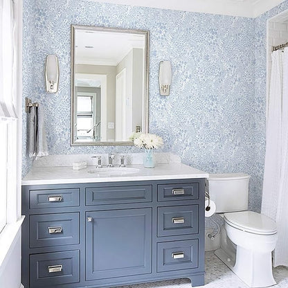 Heroad Peel and Stick Wallpaper Light Blue Floral Contact Paper 17.3''x196'' Boho Wall Paper Modern Removable Self Adhesive Wallpaper for Bedroom Bathroom Kitchen Cabinet Decor Waterproof Vinyl Roll
