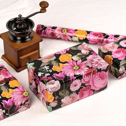 WRAPAHOLIC 30 Inch Reversible Floral Wrapping Paper - 30 Inch X 33 Feet - Colorful Flower Wrapping Paper for Birthday, Mother's Day, Wedding, Baby Shower, Bridal Shower