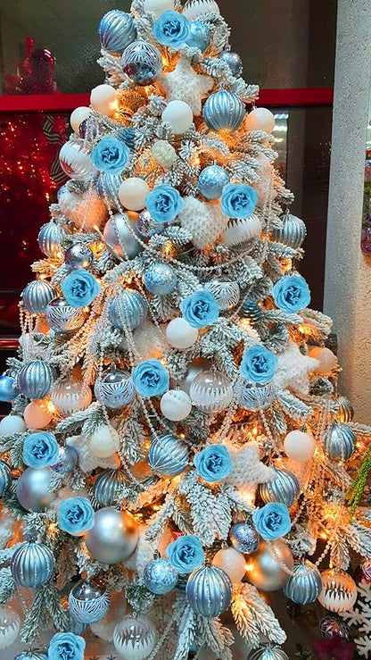 Light Blue Roses Artificial Flowers,30PCS Fake Glitter Roses with Stem for Wedding Bouquet Party Christmas Home Decor(Light Blue)