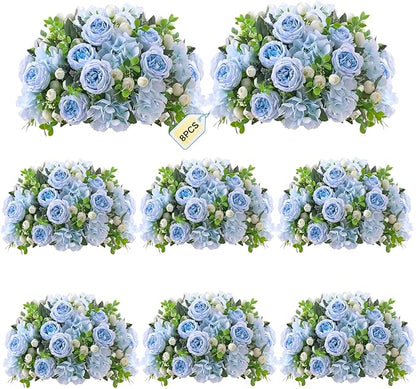 ASTRYAS 8Pcs Artificial Peonies Blue Silk Peonies Faux Flower Bouquet Fake Blue Peonies Artificial Flowers Table Centerpieces for Bridal Wedding Home Party Office Decoration Bulk
