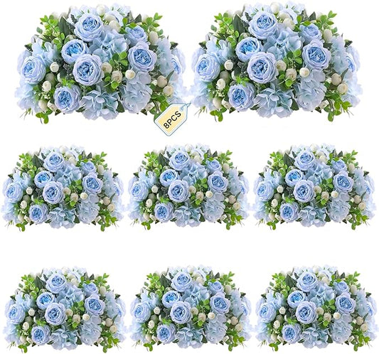 ASTRYAS 8Pcs Artificial Peonies Blue Silk Peonies Faux Flower Bouquet Fake Blue Peonies Artificial Flowers Table Centerpieces for Bridal Wedding Home Party Office Decoration Bulk