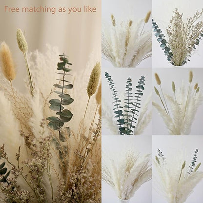 Musunny Natural Dried Flower Bouquet,17" Dried Flowers for Vase,Dried Floral Arrangements for Boho Farmhouse Home Décor Indoor with Pampas(Green)