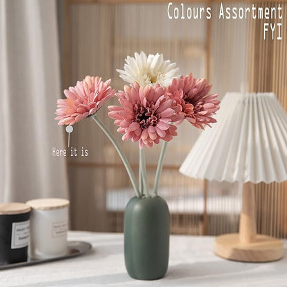 12pcs Artificial Gerbera Daisies,22 Inch Long Stem Silk Daisy Flowers,Realistic Artificial Flower Mums for Home Décor Centerpiece Wreath Supplies Wedding Bouquet,Champagne