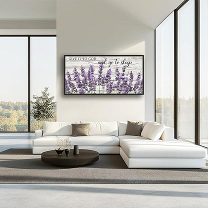 Large Lavender Wall Art for Living Room, Framed Oversized Rustic Floral Wall Decor Christian Give It To God Canvas Painting Modern Artwork for Living Room Bathroom Bedroom Office Dining Room 60"x30"
