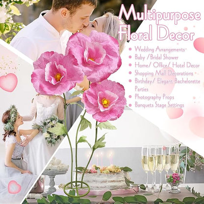 Giant Flowers Paper Flower Decoration, Large Artificial Floral Decor with Standing Base Wedding Birthday Home Party Banquet Mother's Day Backdrop Photography Props Shop Window Display, Dark Pink