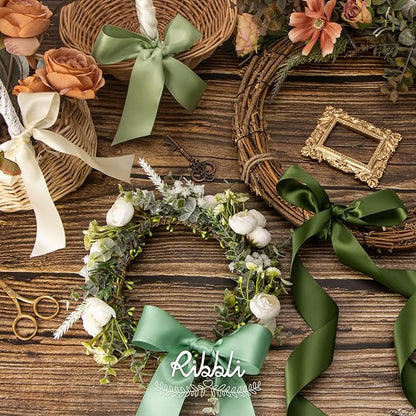 Ribbli Sage Green Satin Ribbon 1-1/2 Inch x 4 Rolls Total 40 Yards- Ivory/Sage/Dusty Sage/Moss Green Ribbon for Gift Wrapping Craft Wedding Decoration