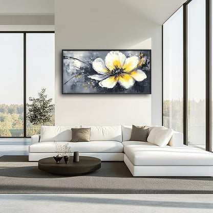 Abstract Flower Large Wall Art Framed Wall Decor for Living Room Black and White Floral Pictures Oversized Canvas Print Painting Modern Extra Large Artwork for Bedroom Office Home Decor 60"x30"