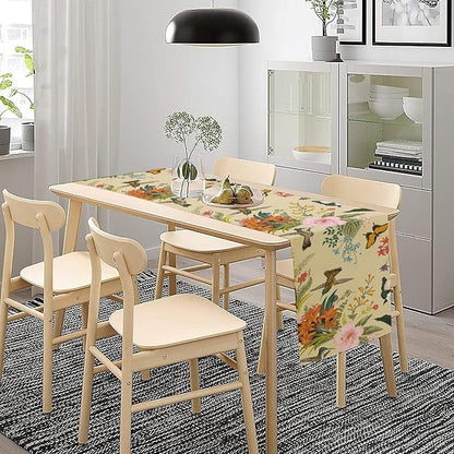 Brown Bird Floral Table Runner Spring Flower Kitchen Table Decoration Suitable for Family Dinner Decoration 13x36 Inch