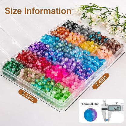 XSEINO About 1200+ PCS 6mm Double Colors Style Glass Beads Bracelet Making Kit,24 Assorted Double Colors Series Crystal Beads for Jewelry Making and DIY Crafts, Friendship Bracelets
