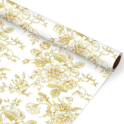 JarThenaAMCS Gold Foil Floral Wrapping Paper - Mini Roll - 17 Inch x 32.8 Ft Vintage Flower Gift Wrap Paper Decorative Art Paper for DIY Crafts Supplies