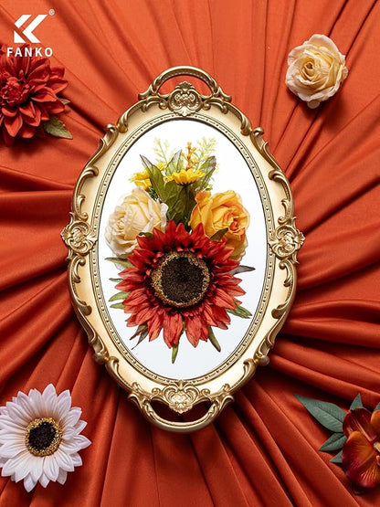 FANKO Artificial Flowers Burnt Orange Rose, Mixed Fake Silk Flowers Combo Champagne Yellow Rose Orange Sunflower Orange Dahlia Vintage Autumn for DIY Wedding Bridal Bouquets, Home Decor