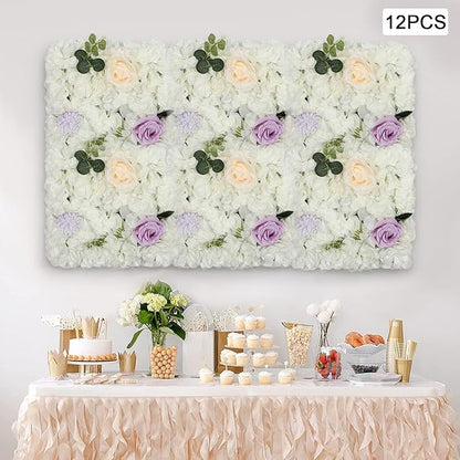 3D Flower Wall Panel 12Pcs Artificial Flower Wall Background Silk Rose Mat for Wedding Wedding Decor Shop Photo Backdrop (Flower Type B)