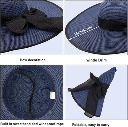 YQHMT Women Beach Sun Hats, Big Wide Brim Straw Hat for Women UPF 80+ UV Protection, Summer Hats Packable Foldable