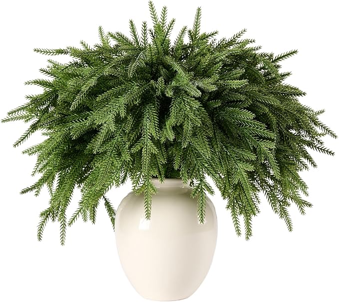 30Pcs 18'' Norfolk Pine Stems Realistic, Lifelike Christmas Greenery Pine Branches for DIY Wreaths, Vase Fillers, Indoor Outdoor Decor, Real Touch Christmas Decorations for Table, Mantle