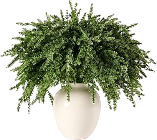 30Pcs 18'' Norfolk Pine Stems Realistic, Lifelike Christmas Greenery Pine Branches for DIY Wreaths, Vase Fillers, Indoor Outdoor Decor, Real Touch Christmas Decorations for Table, Mantle