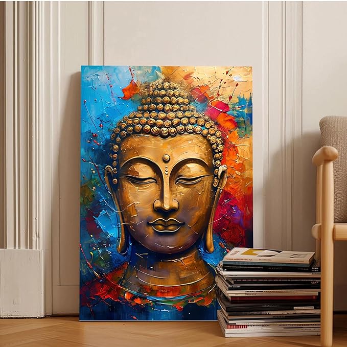 Golden Serenity Buddha Vintage Painting Wall Art Spirituality and Modern Art Wall Decor Adds Brilliance to Vibrant Home Decor 32x48in Frameless