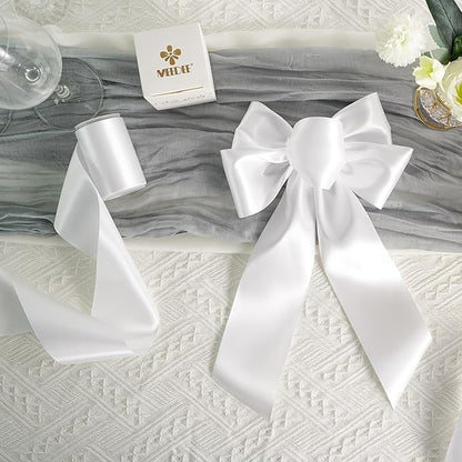 MEEDEE White Satin 3 Inch Ribbon Lux Double Faced Satin Ribbon by 10 Yards Extra Wide Silk Ribbons White Fabric Ribbons for Christmas Tree, Crafts, Weddings Decor
