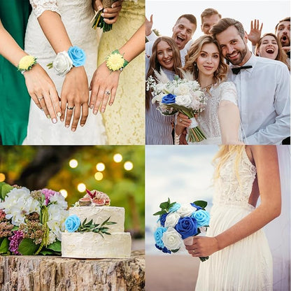 Artificial Flowers Realistic Shades of Blue Roses, Real Looking Fake Roses with Stem for DIY Wedding Bouquets Centerpieces Bridal Shower Party Home Romantic Decorations (Shades of Blue, 100pcs)