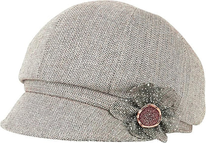 Women Retro Classic Visor Newsboy Cabbie Cap Beret Hats with Flower Buckle for Woman Ladies