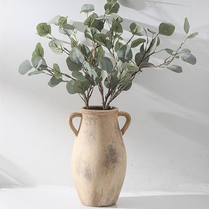 Large Ceramic Vase,11.3 inch Tall Farmhouse Flower Vase with 2 Handles, Terracotta Decorative Flower Vase for Home Decor, Living Room Entryway Table Centerpiece Decor
